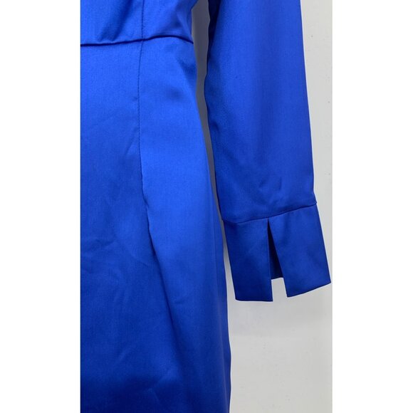 Zara Womens Royal Blue Satin Tie-Front Dress Small Mini V Sheath Sexy New - Picture 6 of 10